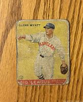 Front of 1933 Goudey Glenn Myatt card showing image, number and wear