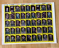 Front of uncut hockey card sheet showing all cards