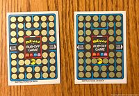 Front view of two Pac-Man Rub-Off Game cards showing maze design and unscratched dots