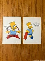 Fronts of both Bart Simpson postcards showing cartoon graphics and quotes