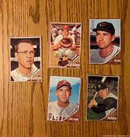 Fronts of all five 1962 Topps baseball cards showing player images and names