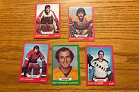 Fronts of five 1973-74 O-Pee-Chee hockey cards