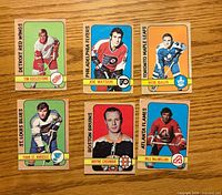 Front view of all six 1972-73 O-Pee-Chee hockey cards