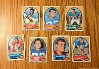 Fronts of seven 1970 Topps football cards