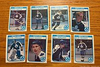 Fronts of eight 1982-83 O-Pee-Chee Toronto Maple Leafs cards laid out
