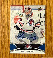 Front of autographed Mac Carruth Upper Deck IceHogs card