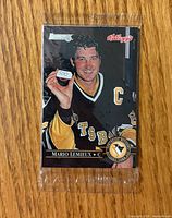 Front of sealed pack showing Mario Lemieux card