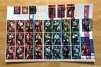 Front of uncut Kraft hockey card sheet showing 35 player cards