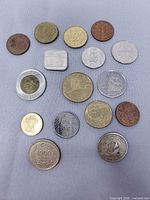 All 16 coins, reverse sides showing denominations and designs