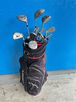 Full view of Adams stand bag loaded with clubs