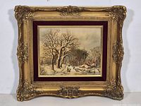 Full view of framed painting showing artwork and ornate gilt frame