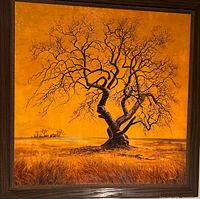 Full framed view of print showing tree and landscape