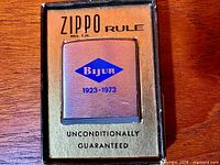 Zippo Rule tape measure in box insert showing Bijur logo