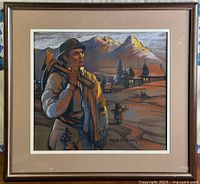 Framed pastel painting showing full composition