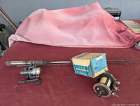 Overall lot: Silstar rod with spinning reel, Penn Delmar 285M reel and box