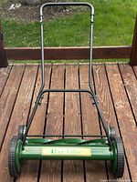 Front view of Lee Valley reel mower assembled on deck