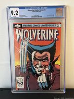 Front of CGC slab showing Wolverine Limited Series #1 cover and grade 9.2