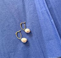 Both earrings on blue surface showing design and condition