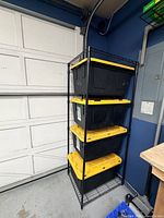 Rack side view with totes to show dimensions and shelf count
