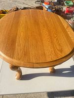 Top view showing oval wood grain surface