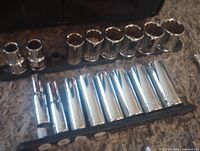 Deep and standard chrome SAE sockets on two rails