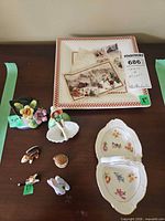 All items: square tray, double relish tray, six figurines