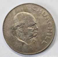 Reverse showing Sir Winston Churchill portrait and text CHURCHILL