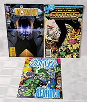 Front covers of the three comic books