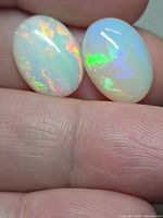 Both opals showing play-of-colour on fingertip