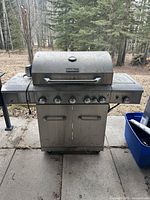 Full view of Nexgrill stainless cart grill with side shelves and cabinet base