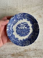 Front view of blue and white mini dish
