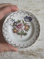 Top view of handpainted floral porcelain dish