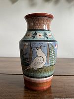 Front view showing bird motif and decorative bands