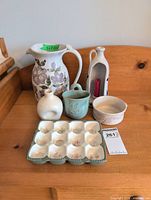 Group shot of all six pottery items on dresser