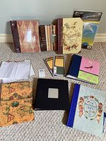 Group shot showing all albums, refill pages, envelopes and journaling cards