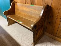 Full view of wooden church pew bench