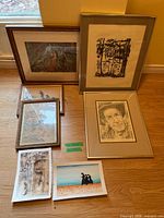 Group shot showing all framed and unframed artworks