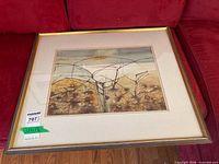 Front view of framed watercolor with mat and frame visible