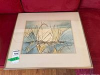 Full view of framed watercolor with mat and frame