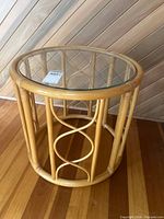 Side view showing rattan frame and glass top