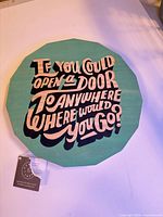 Front view of teal octagon wall sign showing full text and tag