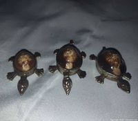 Three cowrie shell turtle pendants front view