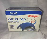 Front of boxed Tetra Whisper air pump showing product image and 10 gallon rating