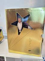 Front of gold star-window box showing doll