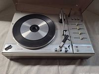 Full view of Philips 660 turntable with dust cover open
