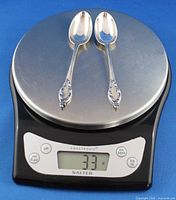 two spoons on scale showing 33 g weight