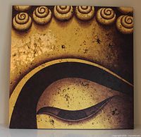 Front view of entire painting showing Buddha face detail