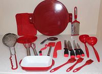 Entire red kitchenware lot laid out