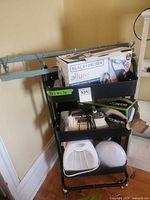 overall view showing cart, iron box, steamer, heater, dome light