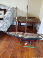 Full view of Bluenose model on stand showing overall design and size